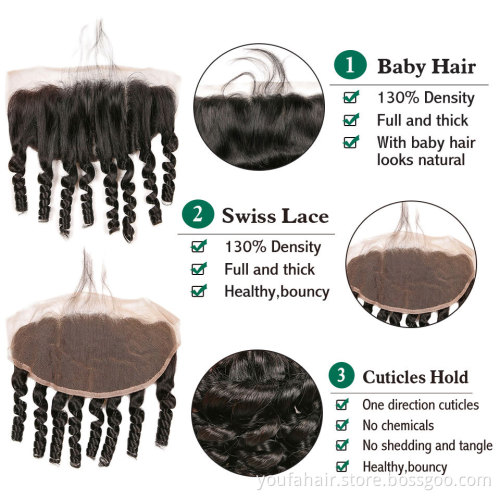 Virgin Human Hair Funmi Wave Ear to Ear 4x4 13x4 13x6 HD Swiss Lace Frontal Bouncy Hair Closures Pixie Curly Lace Frontals